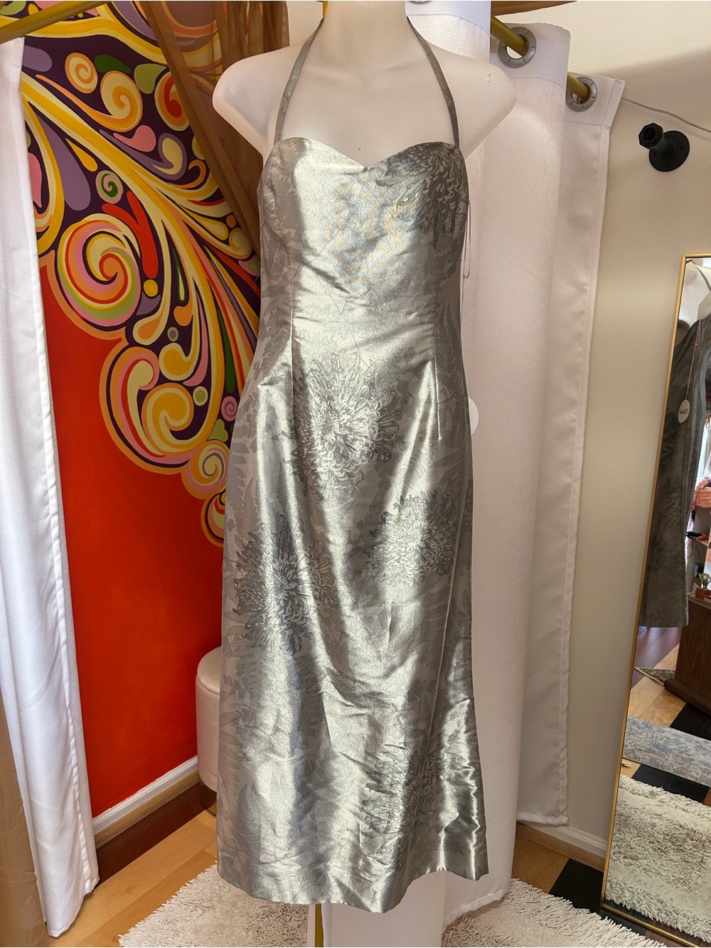 Chloe Silver Jacquard Halter Midi Dress